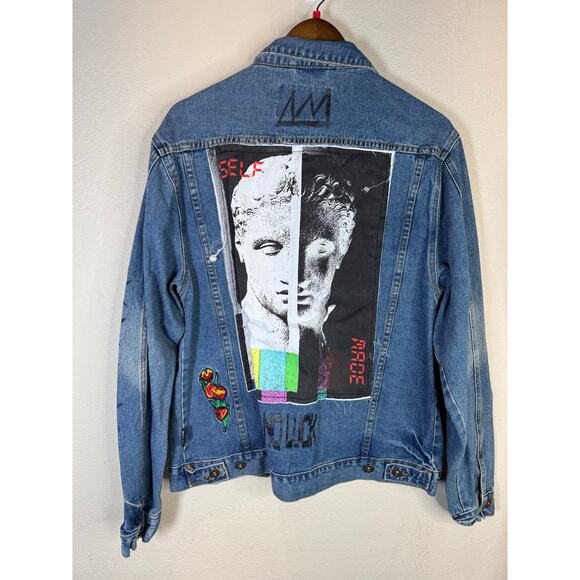 Brooklyn Cloth Denim Jacket L Self-Made Graphic Jean Patchwork Streetwear‎ - Picture 1 of 14